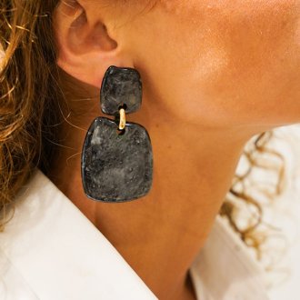 Lott.gioielli Marble Zwarte Earrings Simone Square Rock